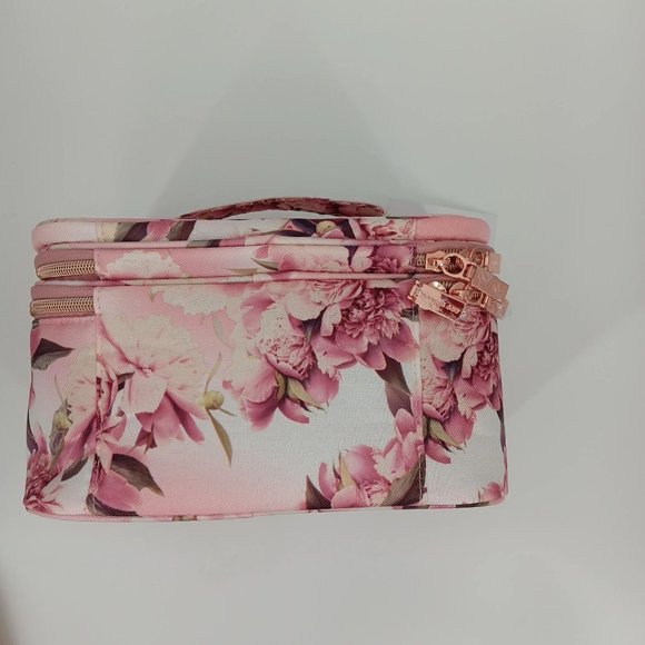 CONAIR SOPHIA JOY PINK FLORAL PRINT TRAIN CASE, MAKEUP BAG TRAVEL BAG FOR COSMET - Picture 2 of 16